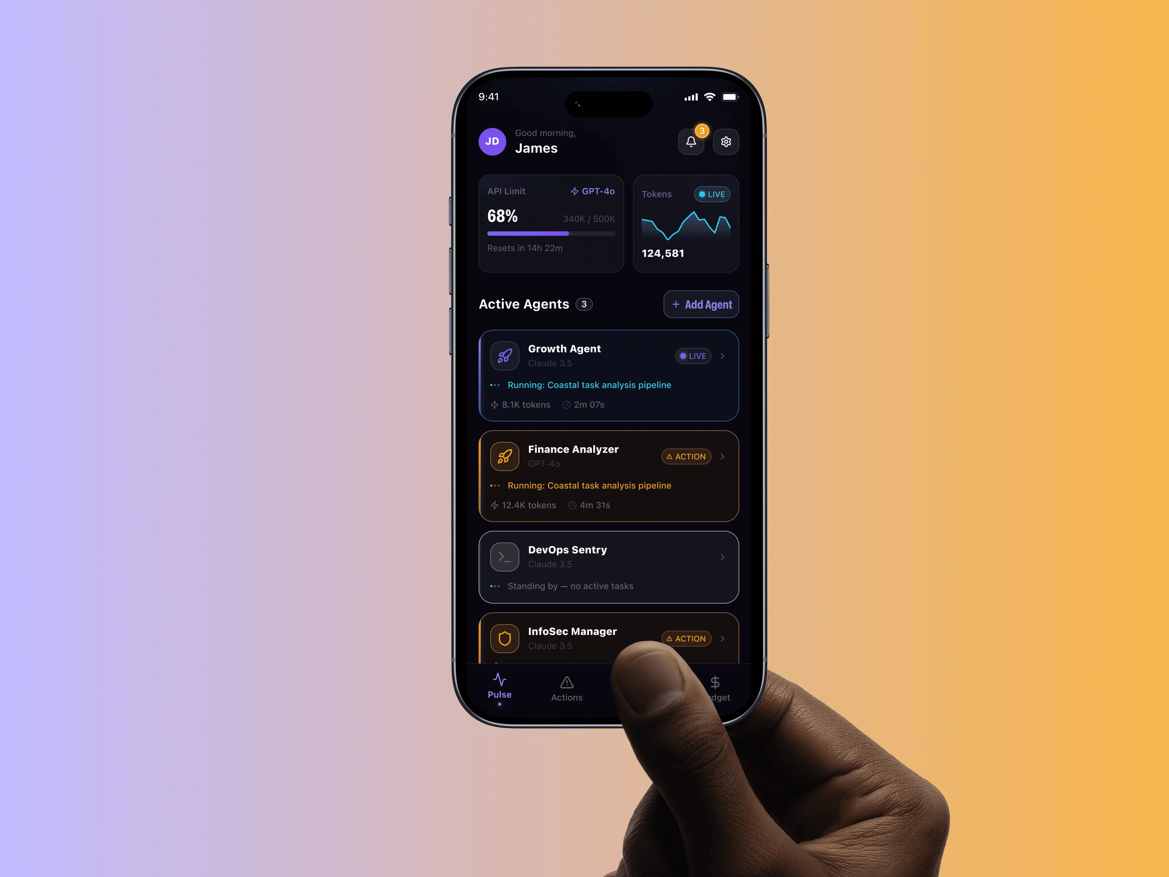 AI agent control panel — mobile UI by Rifat