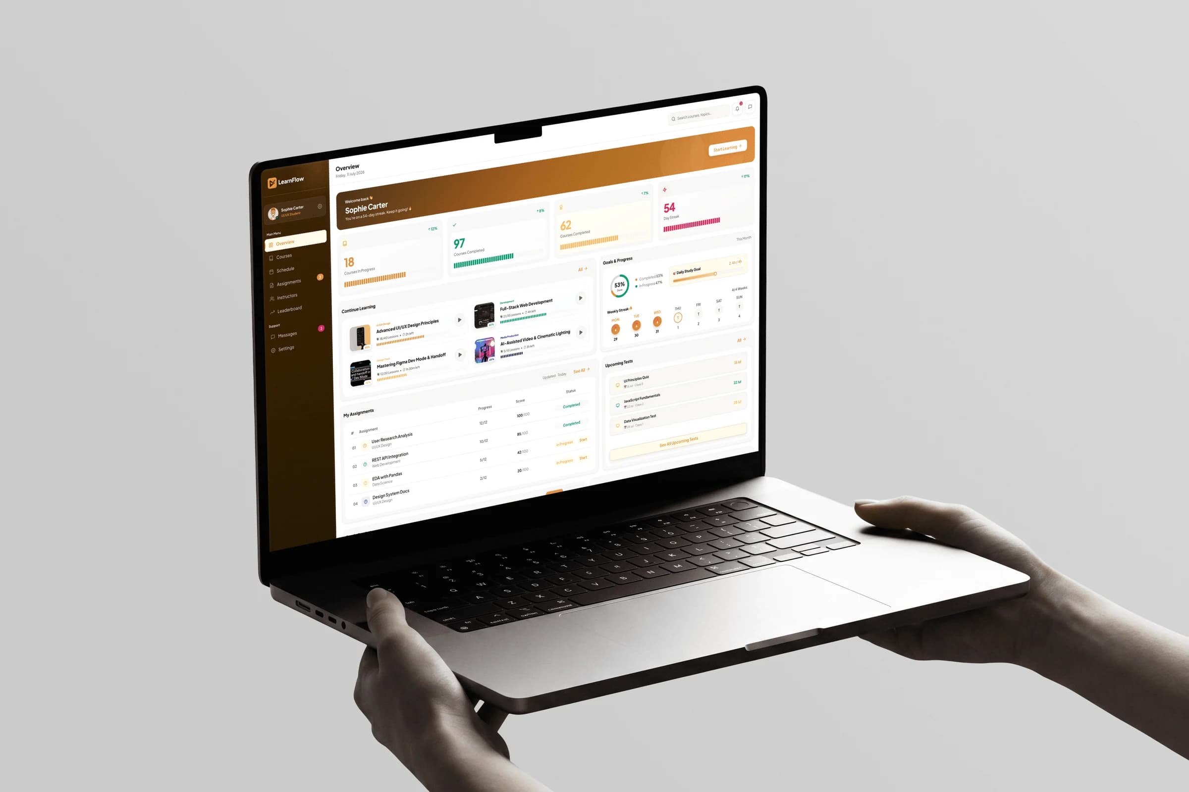 LearnFlow LMS dashboard — saas dashboard design